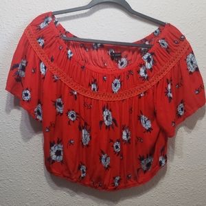 LA Hearts red floral boho crop top Large